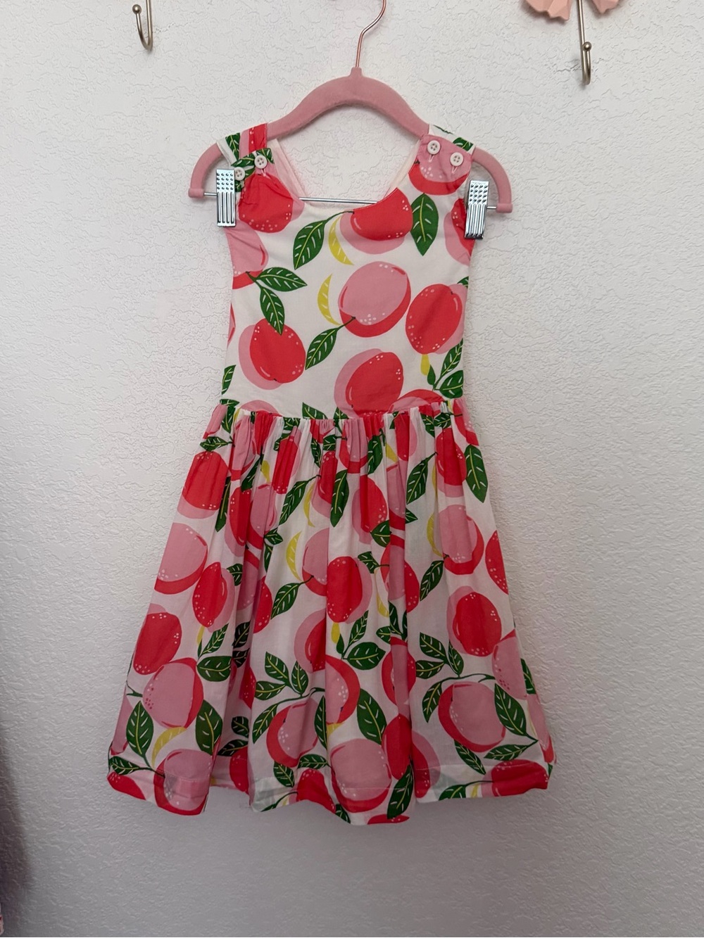 Mini Boden Pink & Green Fruit-Print Sleeveless Dress